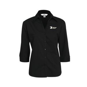 Black Ladies Metro 3/4 Sleeve Shirt  (FHLB7300) with Warm Grey 1C Left Chest embroidery