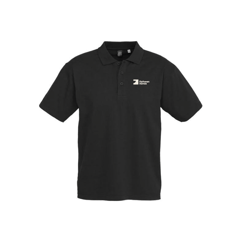 FH Black Mens Ice Polo (BCP112MS) with Warm Grey 1C Left Chest embroidery