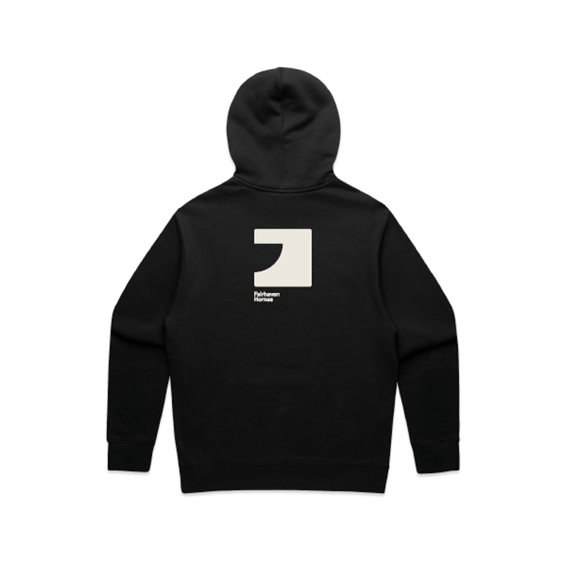 FH BLACK Relaxed Hoodie (AS5161) with Warm Grey 1C FHH print left chest and Back