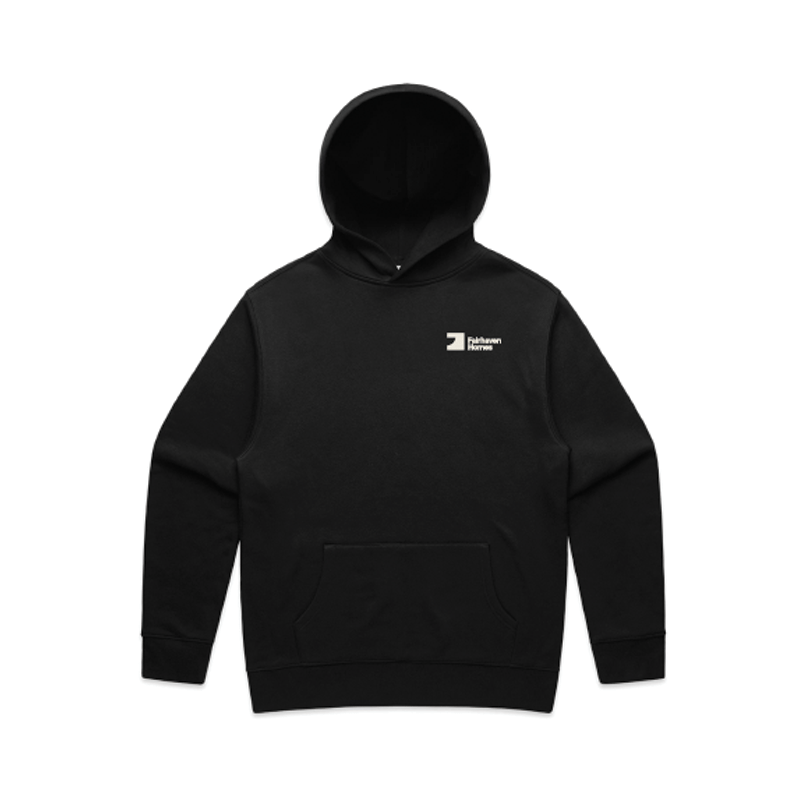 FH BLACK Relaxed Hoodie (AS5161) with Warm Grey 1C FHH print left chest and Back