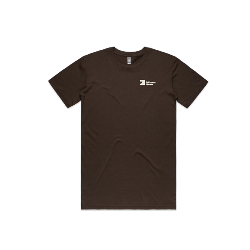 FH Dark Chocolate Staple Tee (AS5001) with Warm Grey 1C FHH print left chest