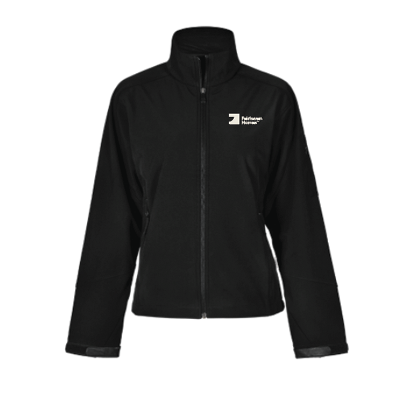 FH Black Ladies Softshell Hi-Tech Jacket (SHJK24) with Warm Grey 1C Left Chest embroidery