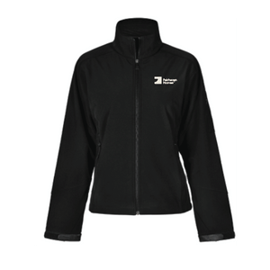 FH Black Ladies Softshell Hi-Tech Jacket (SHJK24) with Warm Grey 1C Left Chest embroidery