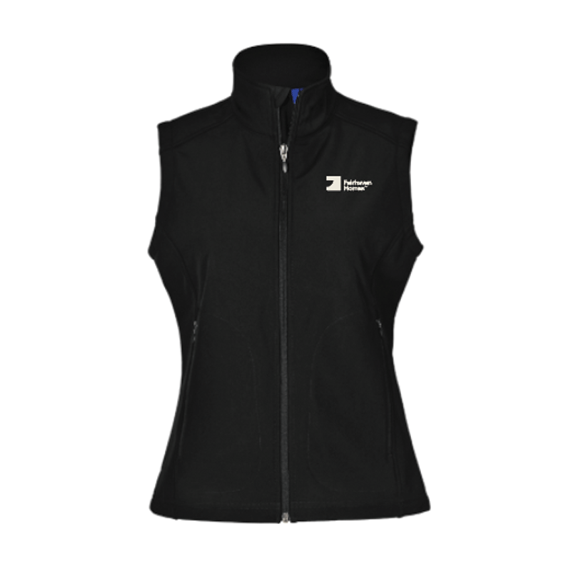 FH Black Ladies' Softshell Hi-Tech Vest (SHJK26) with Warm Grey 1C Left Chest embroidery