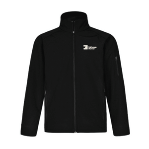 FH Black Mens Softshell High-Tech Jacket (SHJK23) with Warm Grey 1C Left Chest embroidery