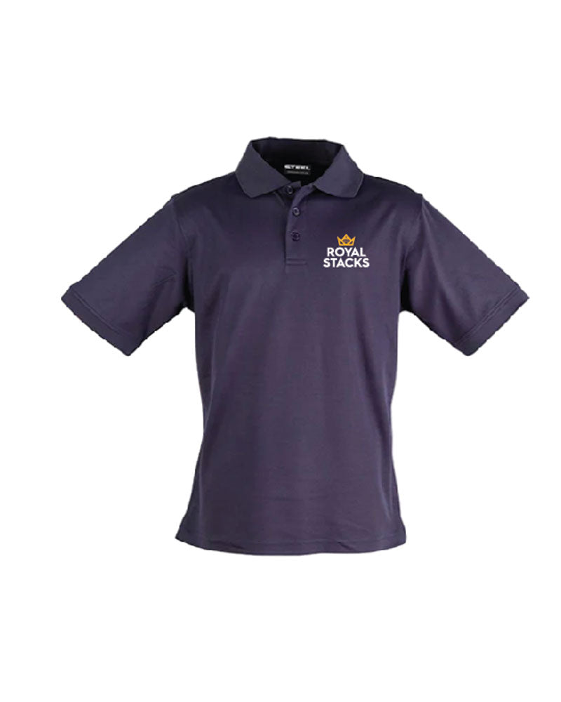 RS Mens Navy Premium Steel Polo (STPO01M) - (Printing - ROYAL STACKS in white, CROWN in Yellow)