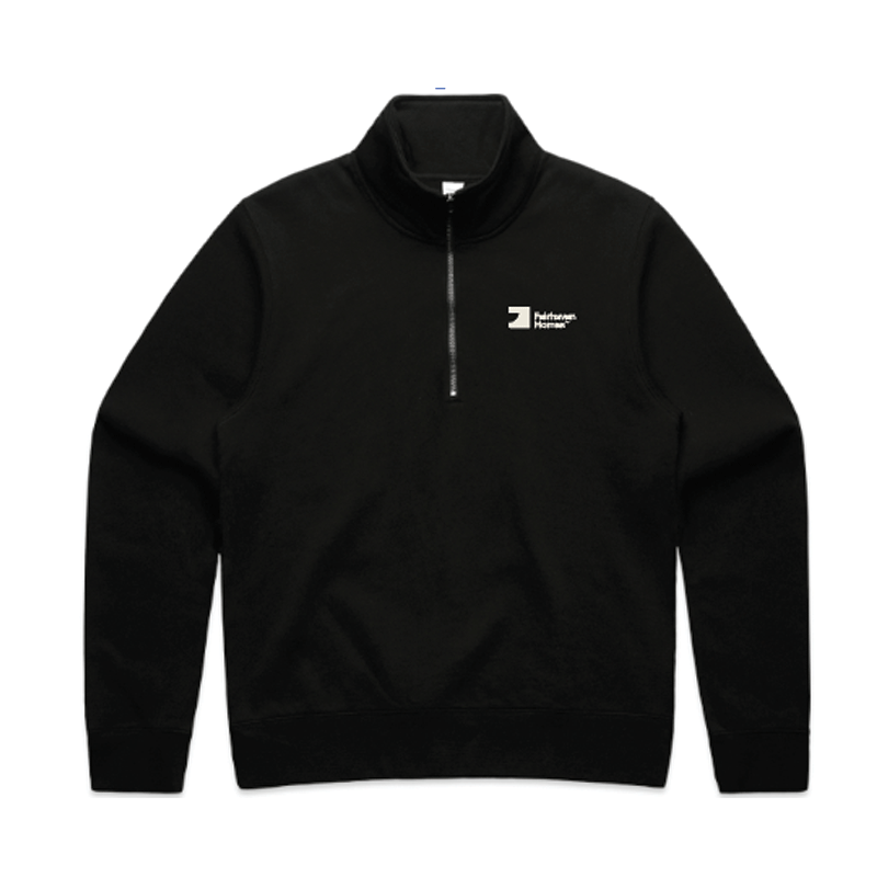 FH Black Ladies Stencil Half Zip Crew (AS125) with Warm Grey 1C FHH print left chest