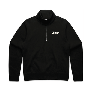 FH Black Ladies Stencil Half Zip Crew (AS125) with Warm Grey 1C FHH print left chest