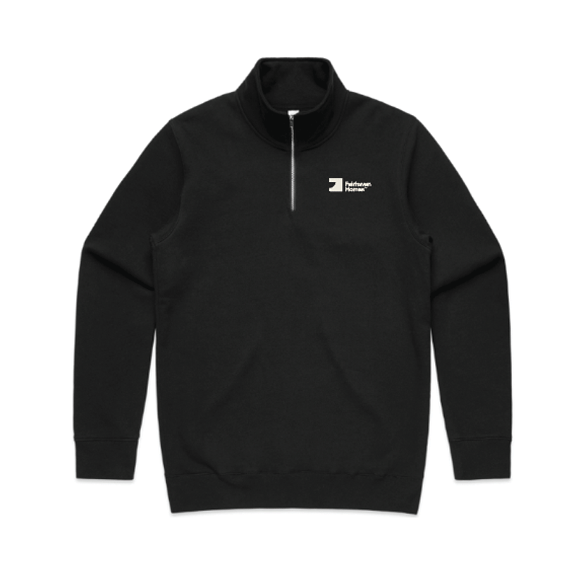 FH Black Mens Stencil Half Zip Crew (AS5125) with Warm Grey 1C FHH print left chest