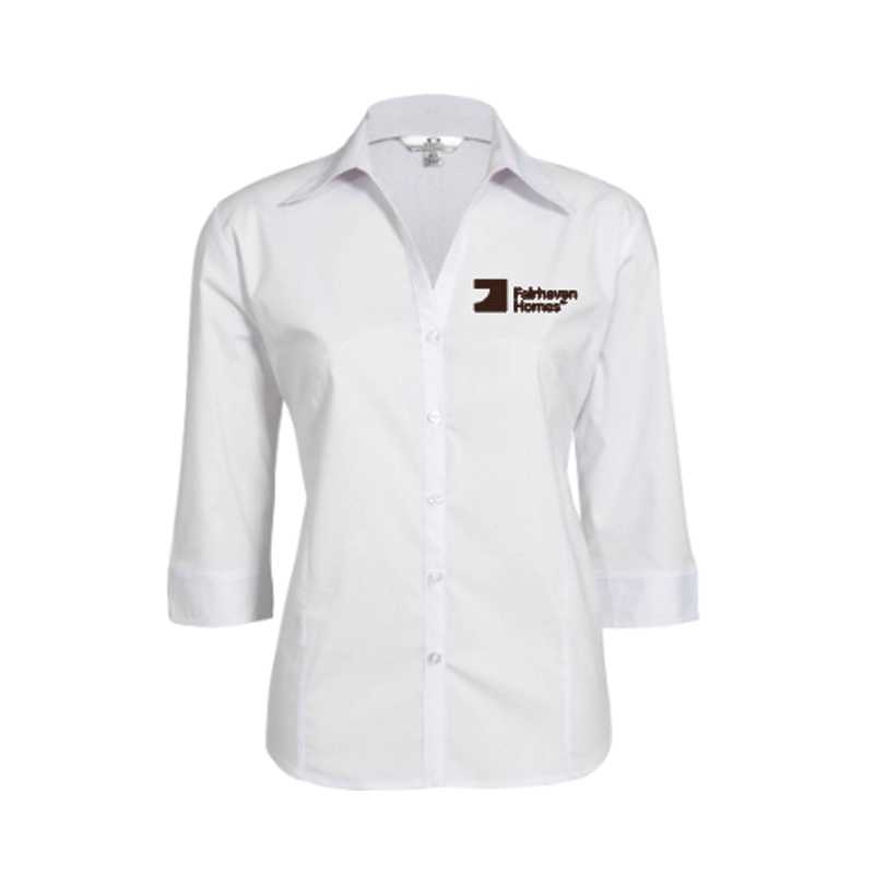 White Ladies Metro 3/4 Sleeve Shirt  (BCLB7300) with Mahogany embroidery