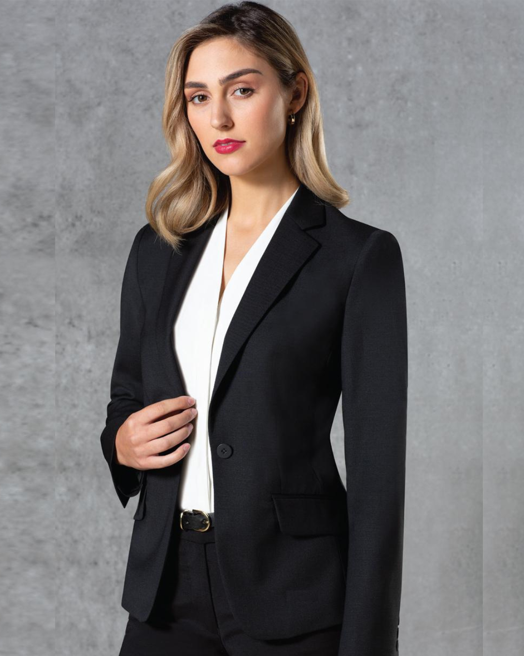 Ladies’ Wool Blend Stretch One Button Cropped Jacket (M9201)